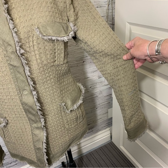 Gossip Blazer Jacket Waffle Knit Sz 48 M-L Green Tan Buttons Up Frayed Italy - Picture 10 of 16